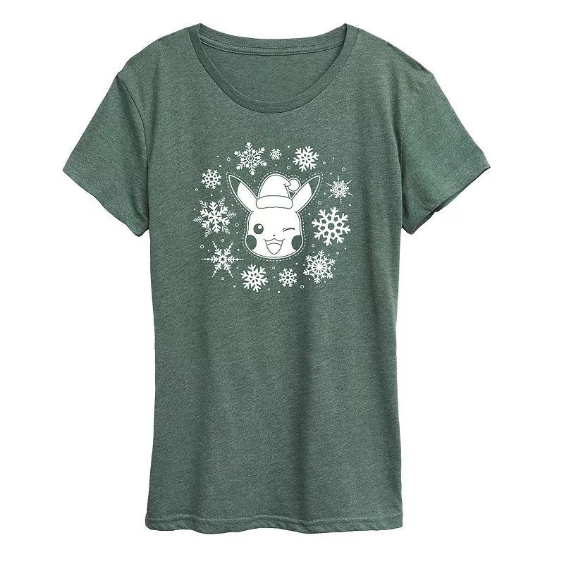 Womens Pokemon Pikachu Snowflakes Tee Grey Blue Product Image