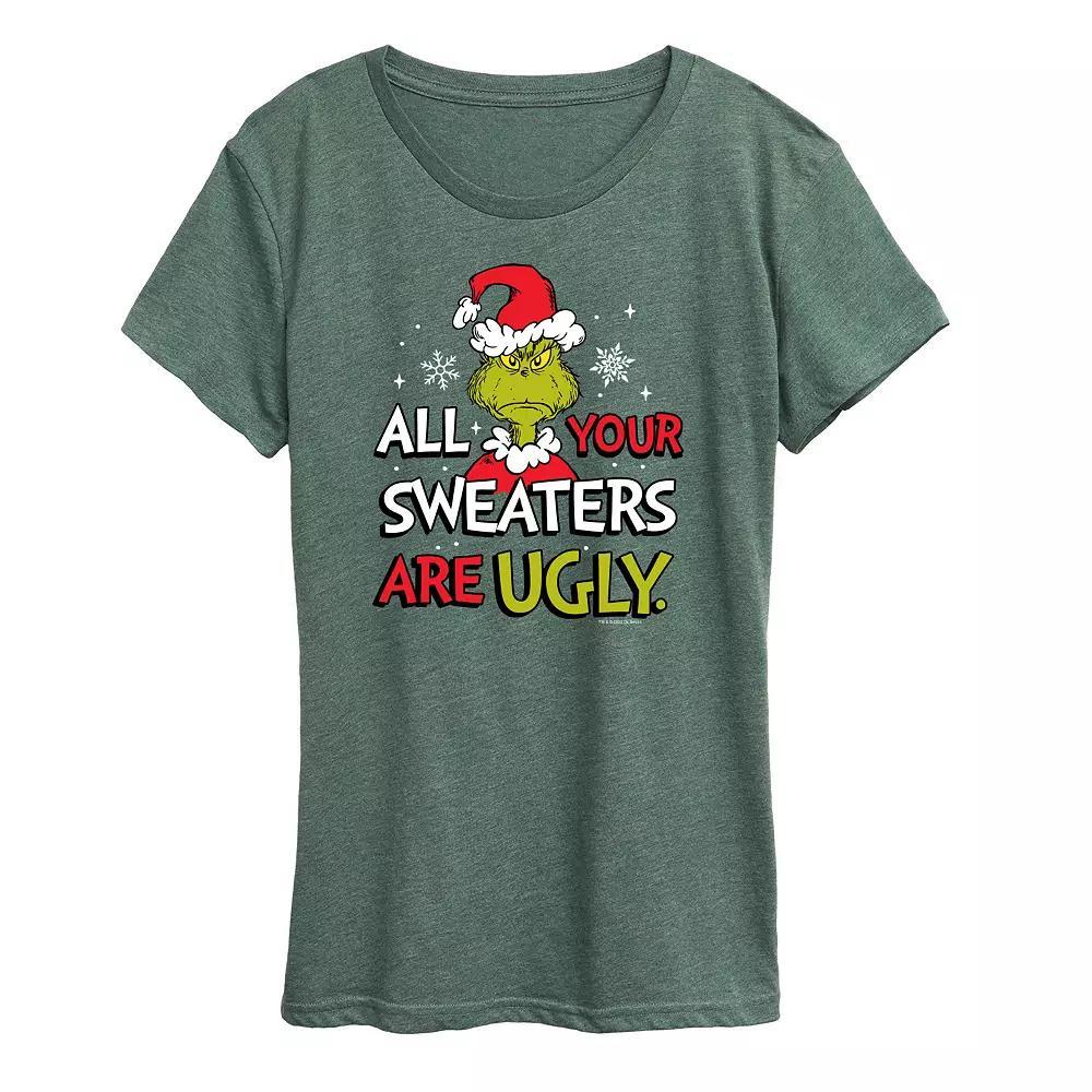 Women's Dr. Seuss The Grinch Sweaters Are Ugly Graphic Tee, Girl's, Size: XXL, Grey Green Product Image