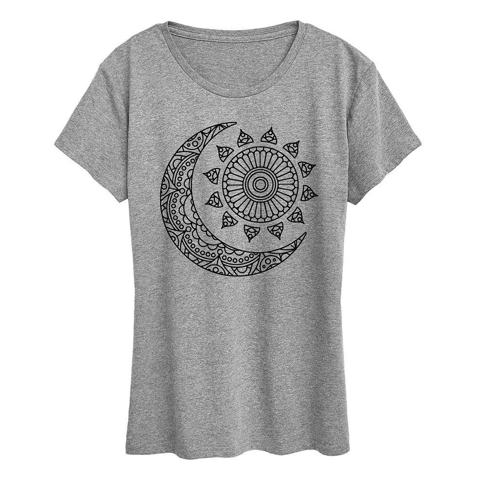 Womens Mandala Sun Moon Graphic Tee, Girls Grey Grey Product Image