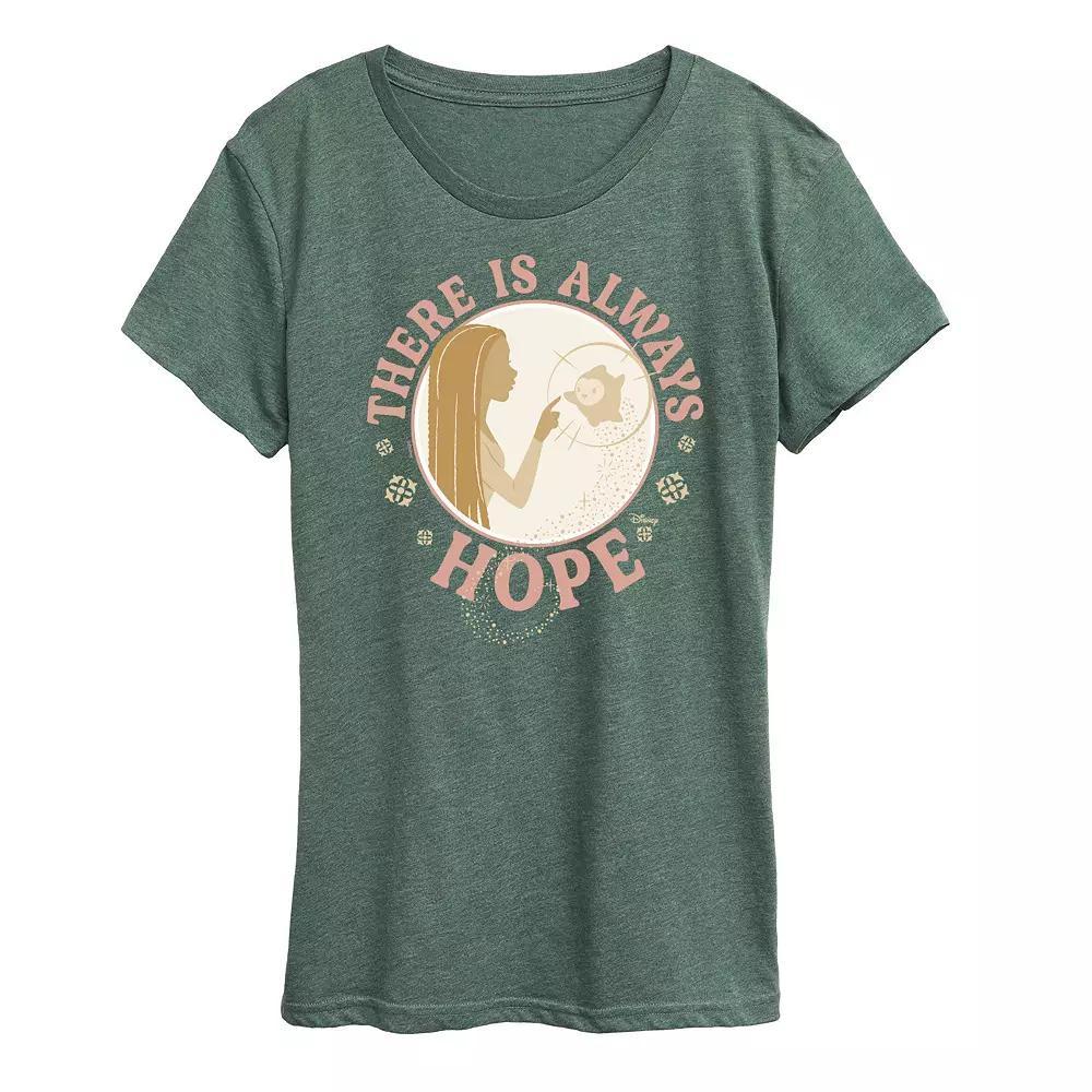 Disneys Wish Asha and Star Womens There Is Always Hope Graphic Tee, Girls Grey Green Product Image