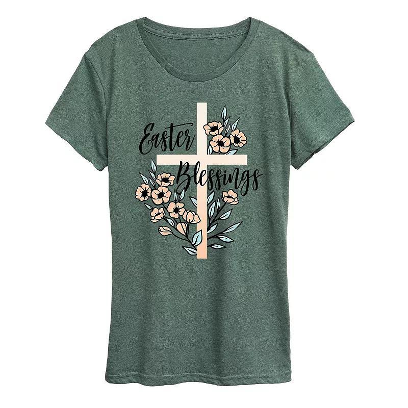 Women's Easter Blessings Graphic Tee, Size: Large, Grey Green Product Image