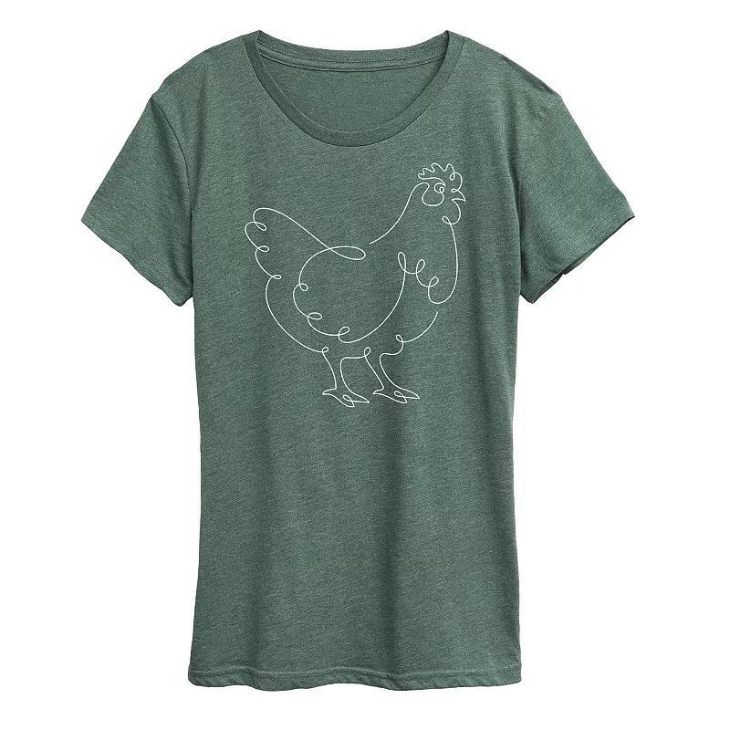 Womens Chicken Continuous Line Doodle Graphic Tee Grey Green Product Image