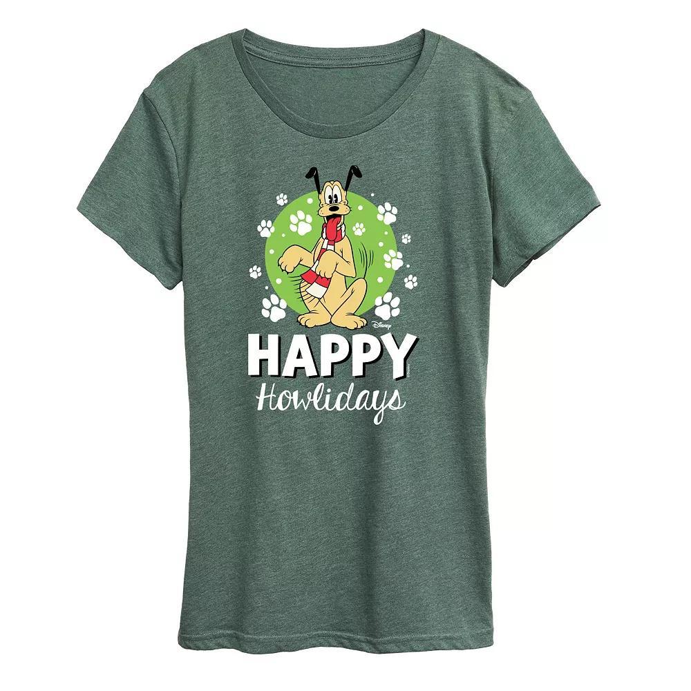Disney's Mickey Mouse Women's Pluto Happy Howlidays Graphic Tee, Girl's, Size: Small, Grey Green Product Image