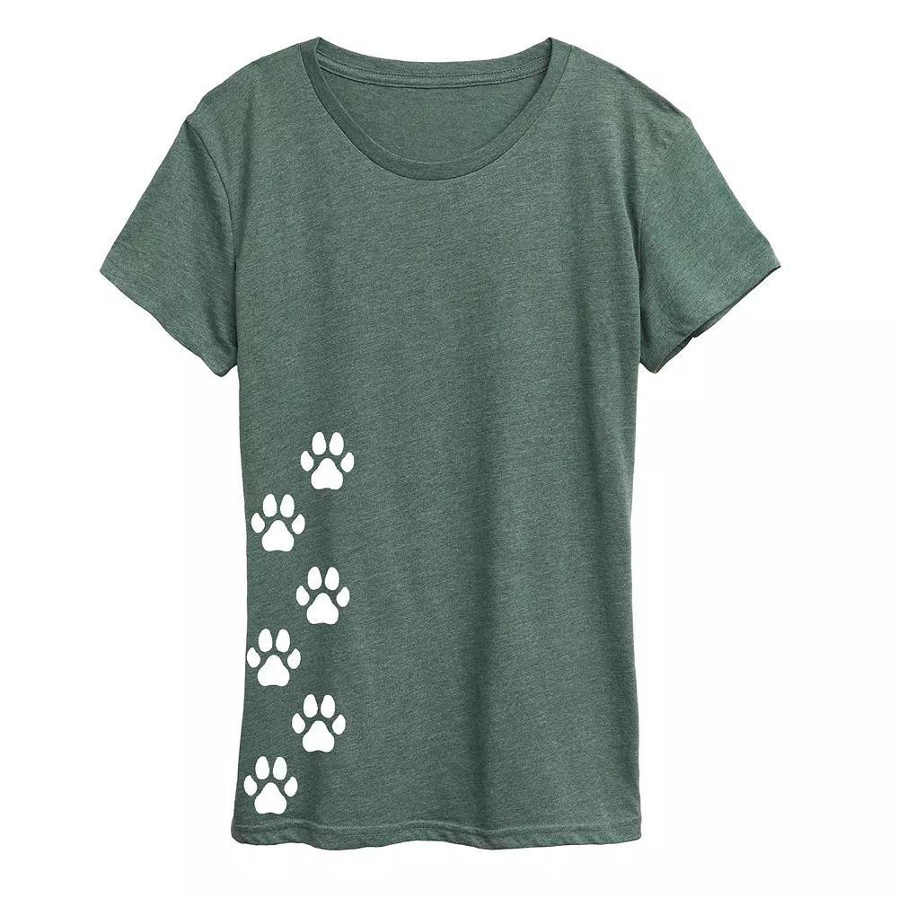 Womens Vertical Pawprints Graphic Tee Grey Green Product Image