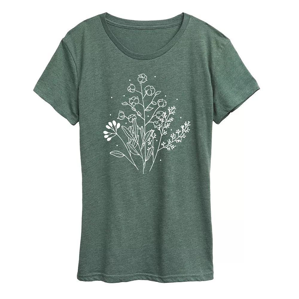 Womens Fall Flowers Graphic Tee Grey Green Product Image