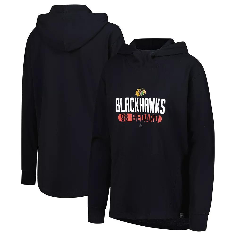 Women's Levelwear Connor Bedard Black Chicago Blackhawks Vivid Tracer Name & Number Pullover Hoodie, Size: Large Product Image