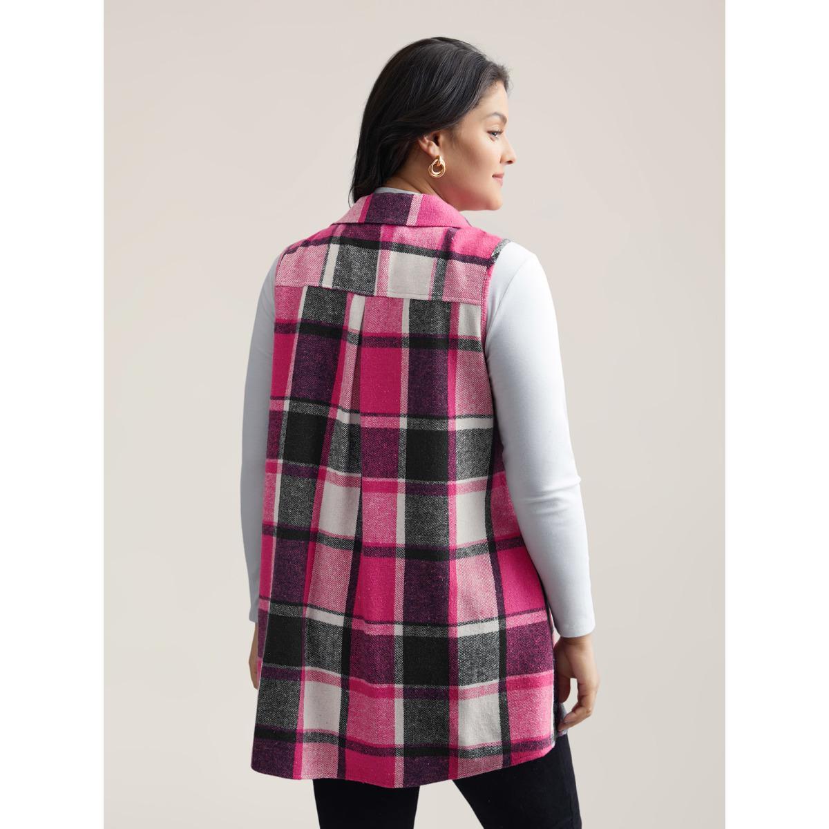 Plus Size Plaid Flap Detail Sleeveless Jacket Women Rosered Button Side seam pocket Everyday Jackets BloomChic 30/6X Product Image