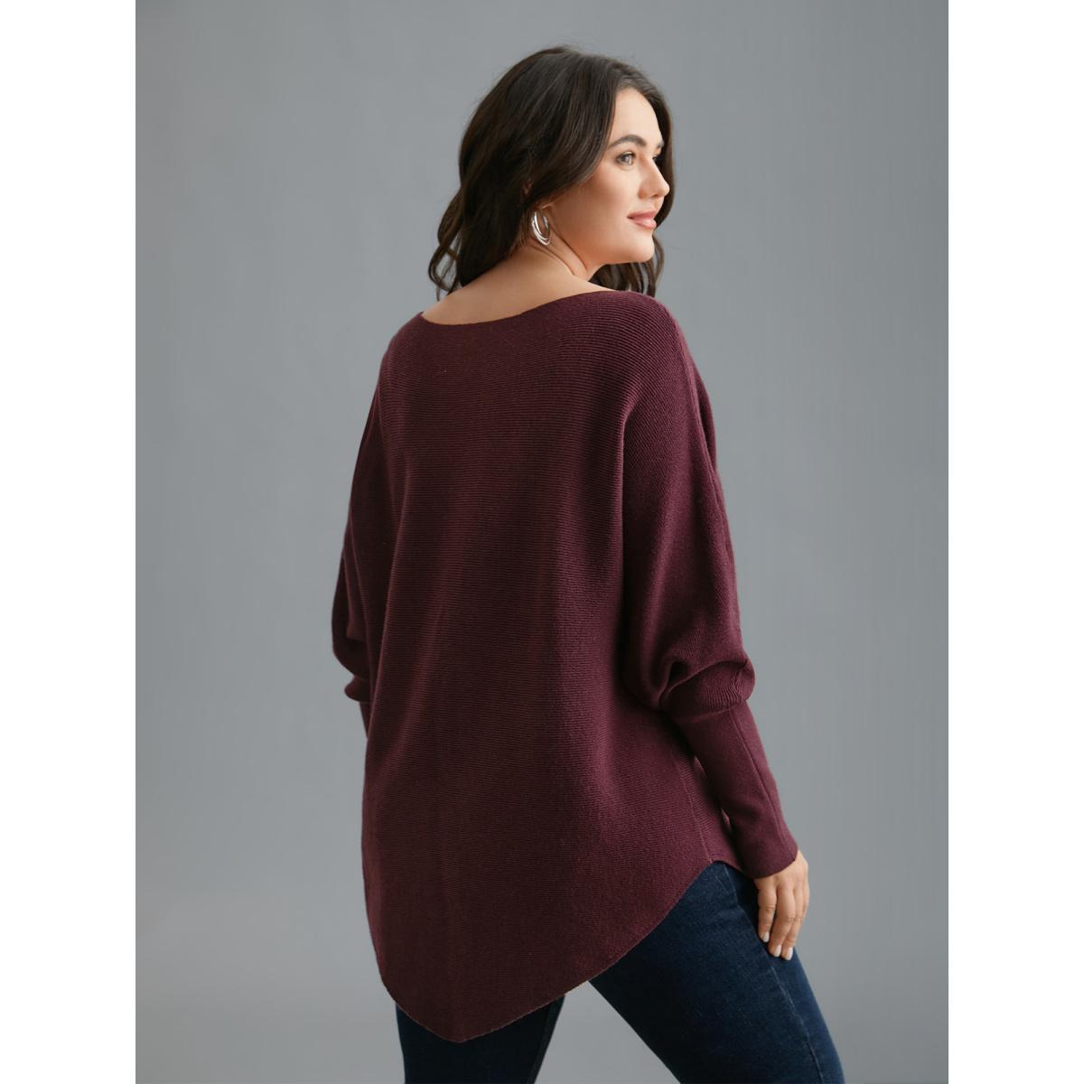 Plus Size Supersoft Essentials Solid Dolman Sleeve Pullover Deepred Women Casual Loose Long Sleeve Boat Neck Everyday Pullovers BloomChic 10/M Product Image