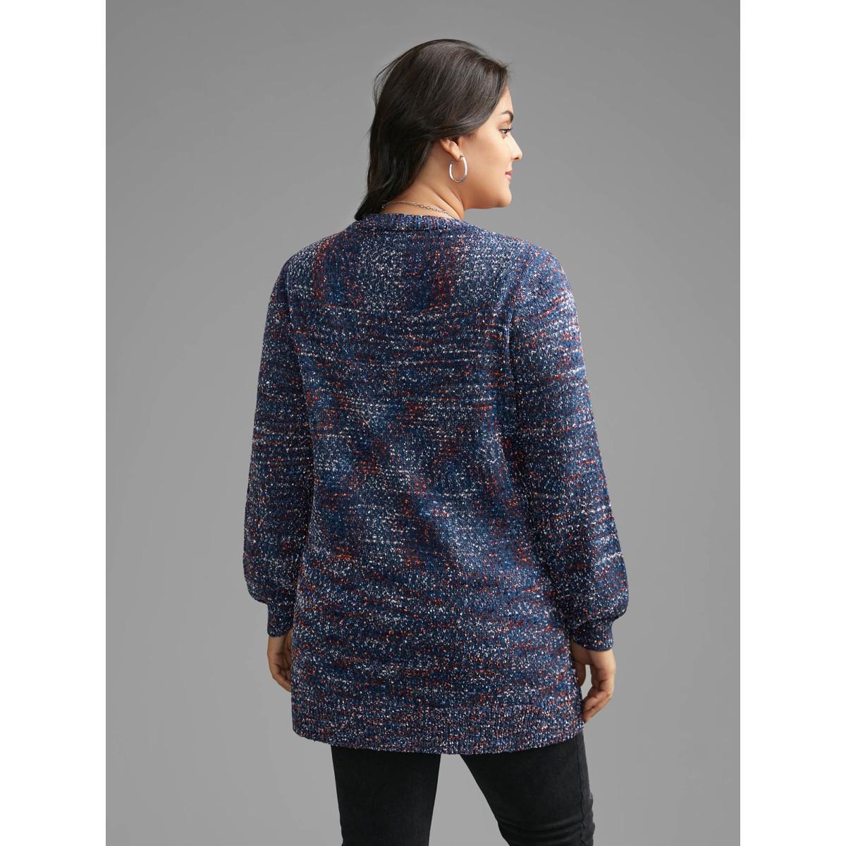 Plus Size Contrast Heather Texture Patch Pocket Cardigan Aegean Women Casual Loose Long Sleeve Everyday Cardigans BloomChic 18-20/2X Product Image