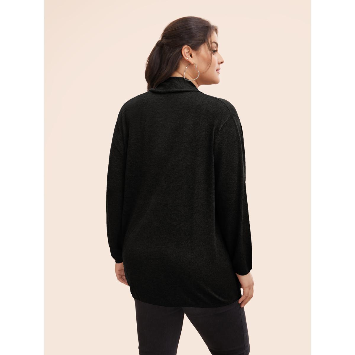 Plus Size Supersoft Essentials Plain Lapel Collar Drape Cardigan Black Women Casual Loose Long Sleeve Everyday Cardigans BloomChic 28/5X Product Image
