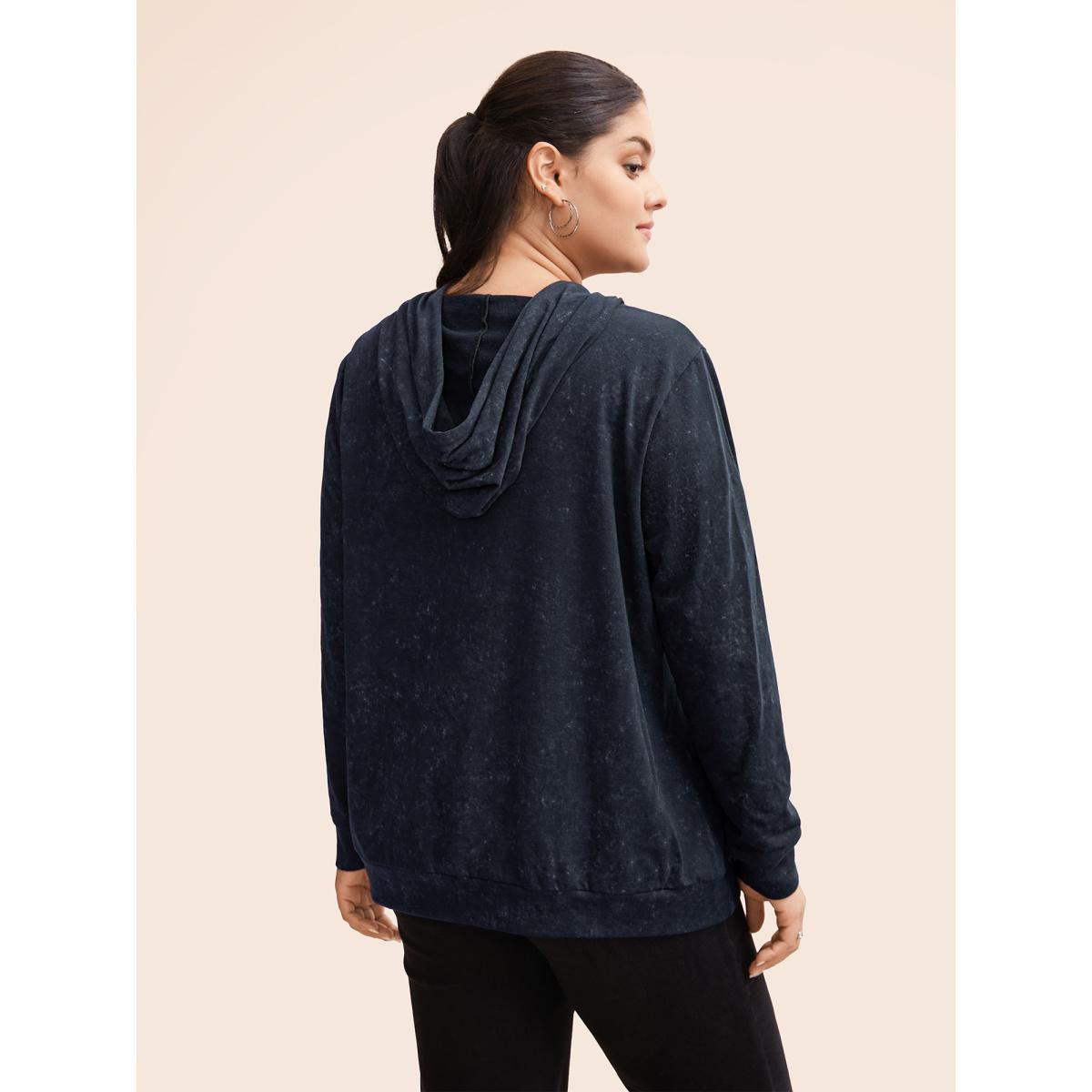 Plus Size Hooded Ties Pocket Elastic Cuffs Sweatshirt Women Black Casual Elastic cuffs Hooded Dailywear Sweatshirts BloomChic 26/4X Product Image