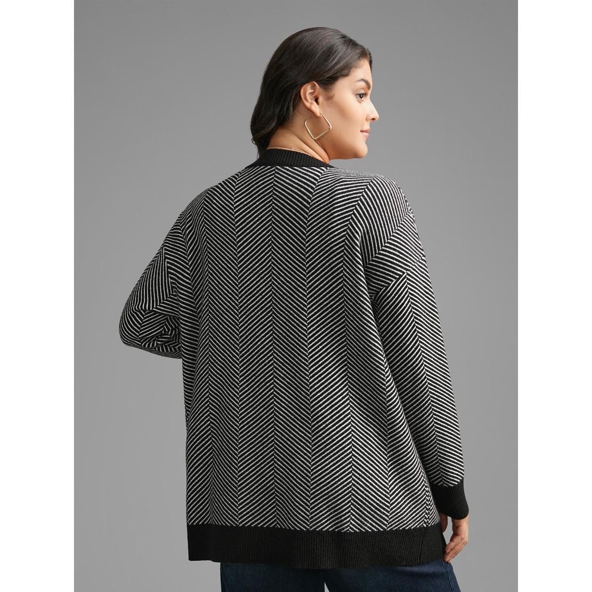 Plus Size Supersoft Essentials Striped Patch Pocket Cardigan Black Women Casual Loose Long Sleeve Everyday Cardigans BloomChic 10/M Product Image