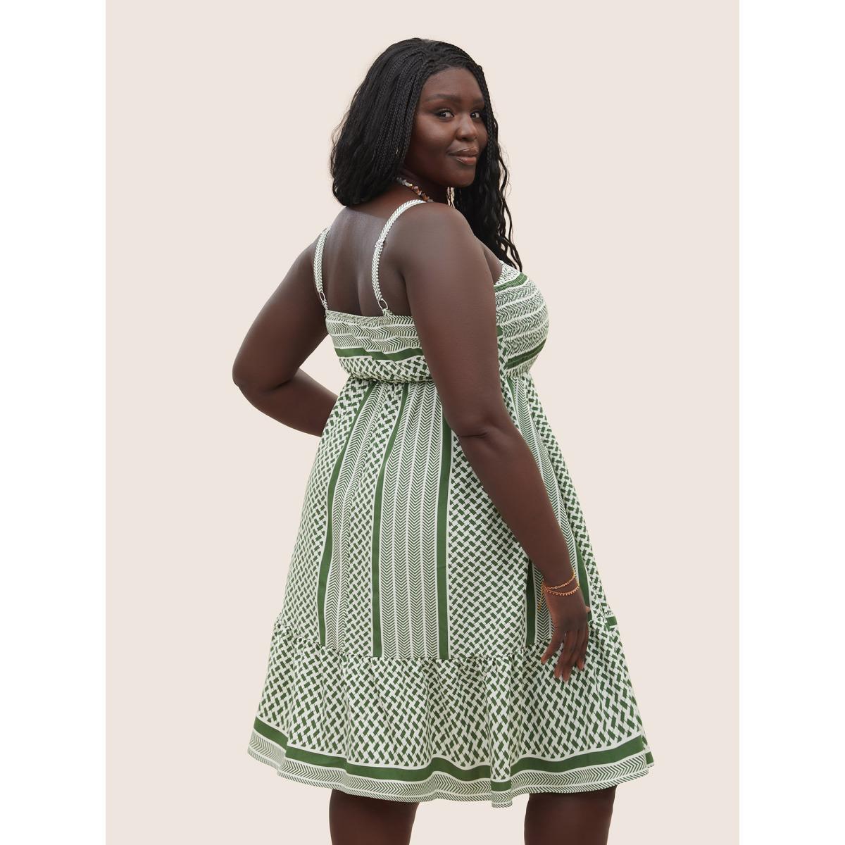 Plus Size Geometric Patchwork Spaghetti Strap Dress Moss Women Resort Non Non Sleeveless Curvy Midi Dress BloomChic 14-16/1X Product Image