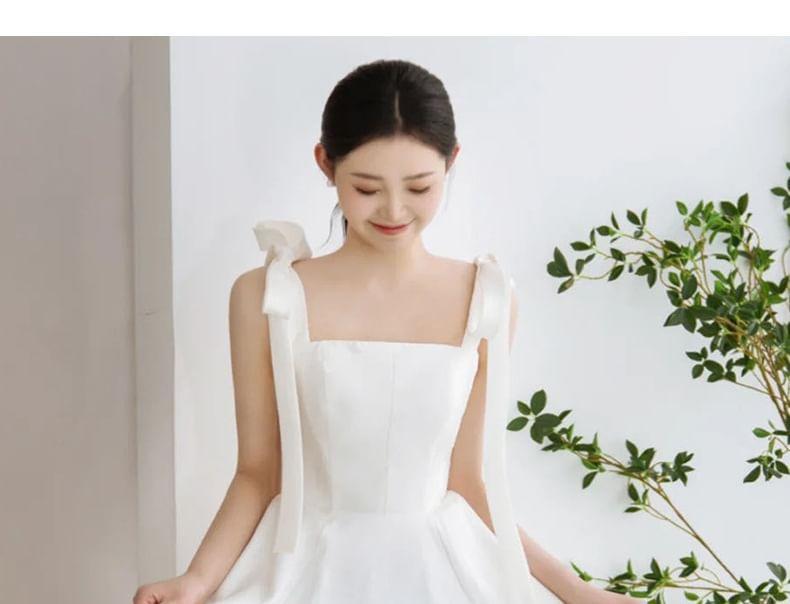 Tie Shoulder Plain Maxi A-Line Wedding Dress Product Image