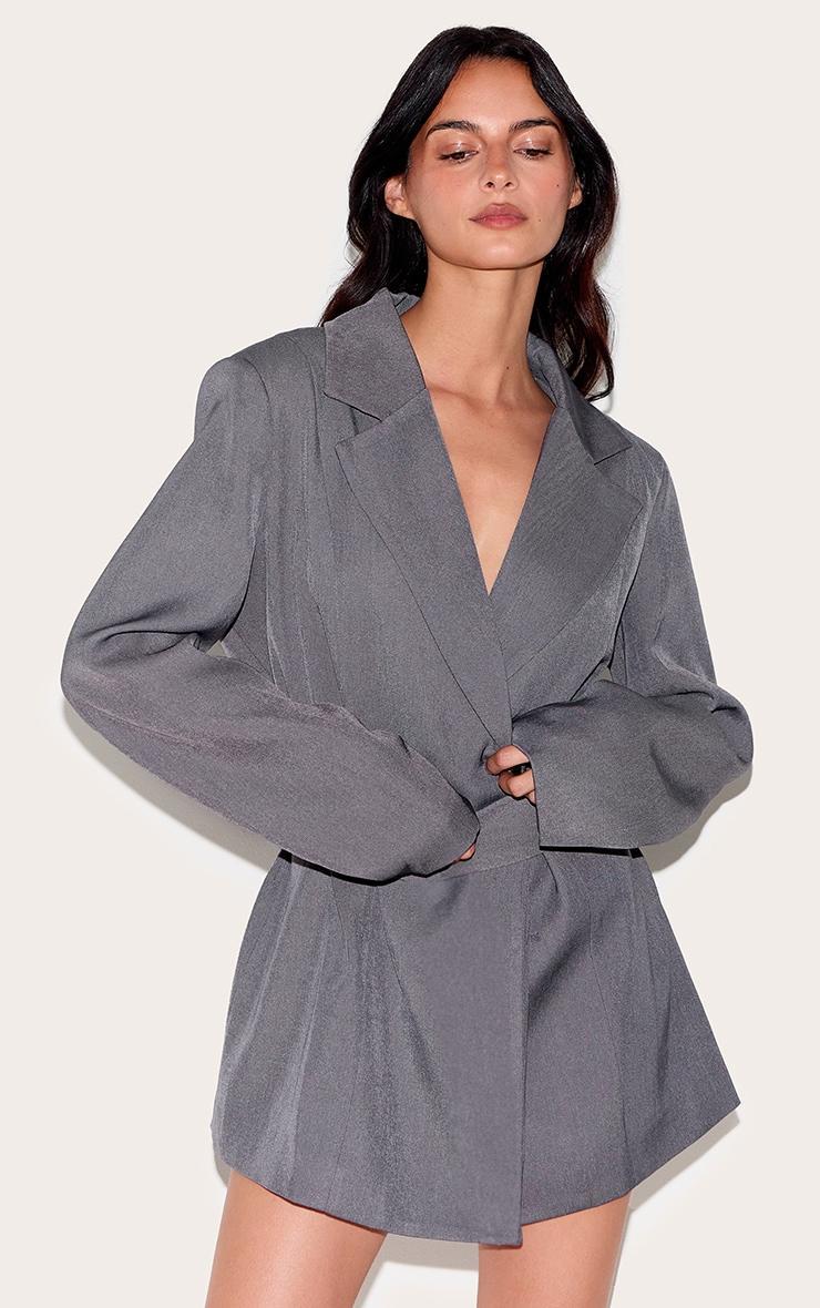 Charcoal Structured Belted Blazer Dress Product Image