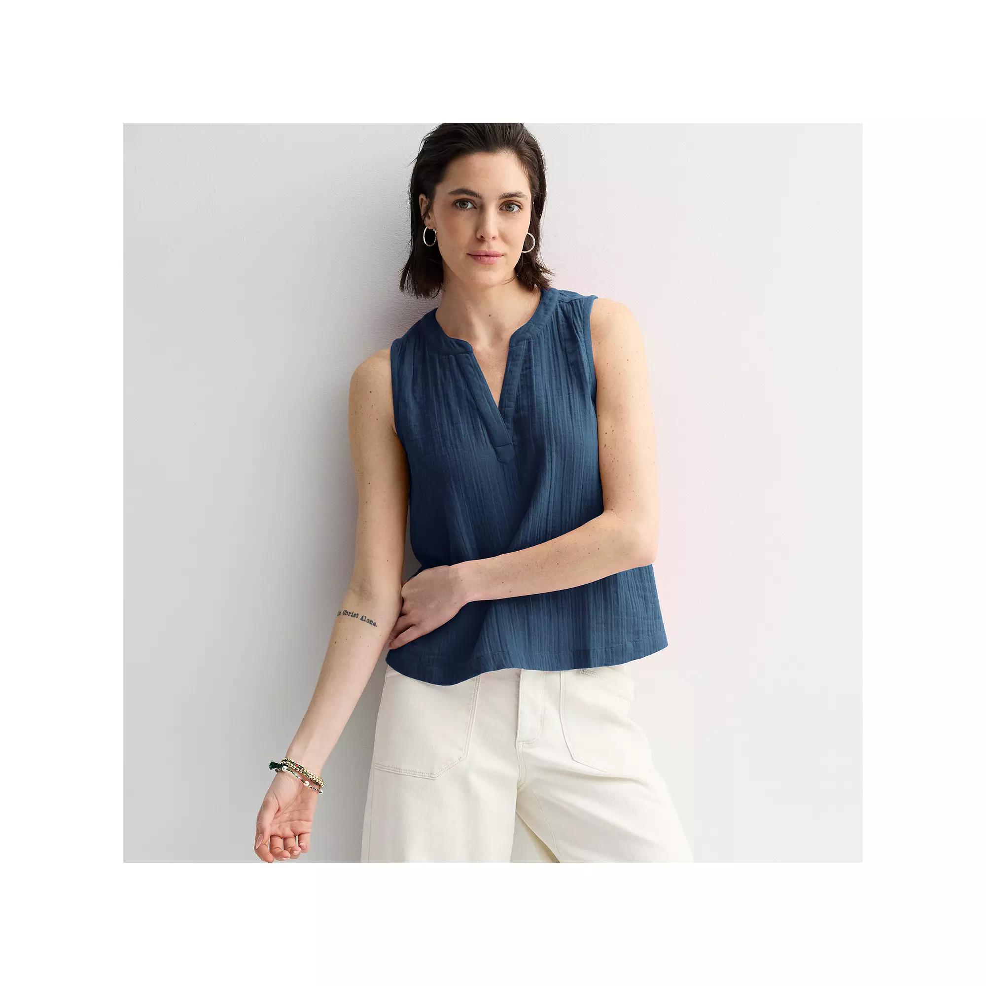 Petite Sonoma Goods For Life® Easy Soft Gauze Top, Women's, Size: Small Petite, Blue Beauty Product Image