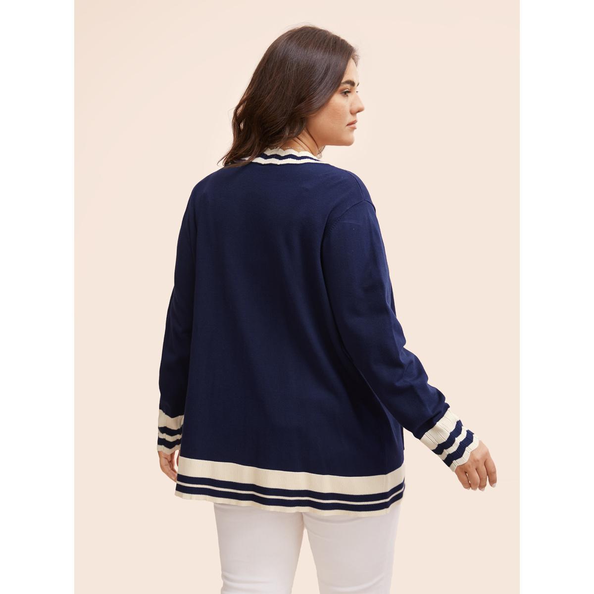 Plus Size Supersoft Essentials Scalloped Trim Contrast Cardigan Indigo Women Workwear Essentials Loose Long Sleeve Work Cardigans BloomChic 12/L Product Image