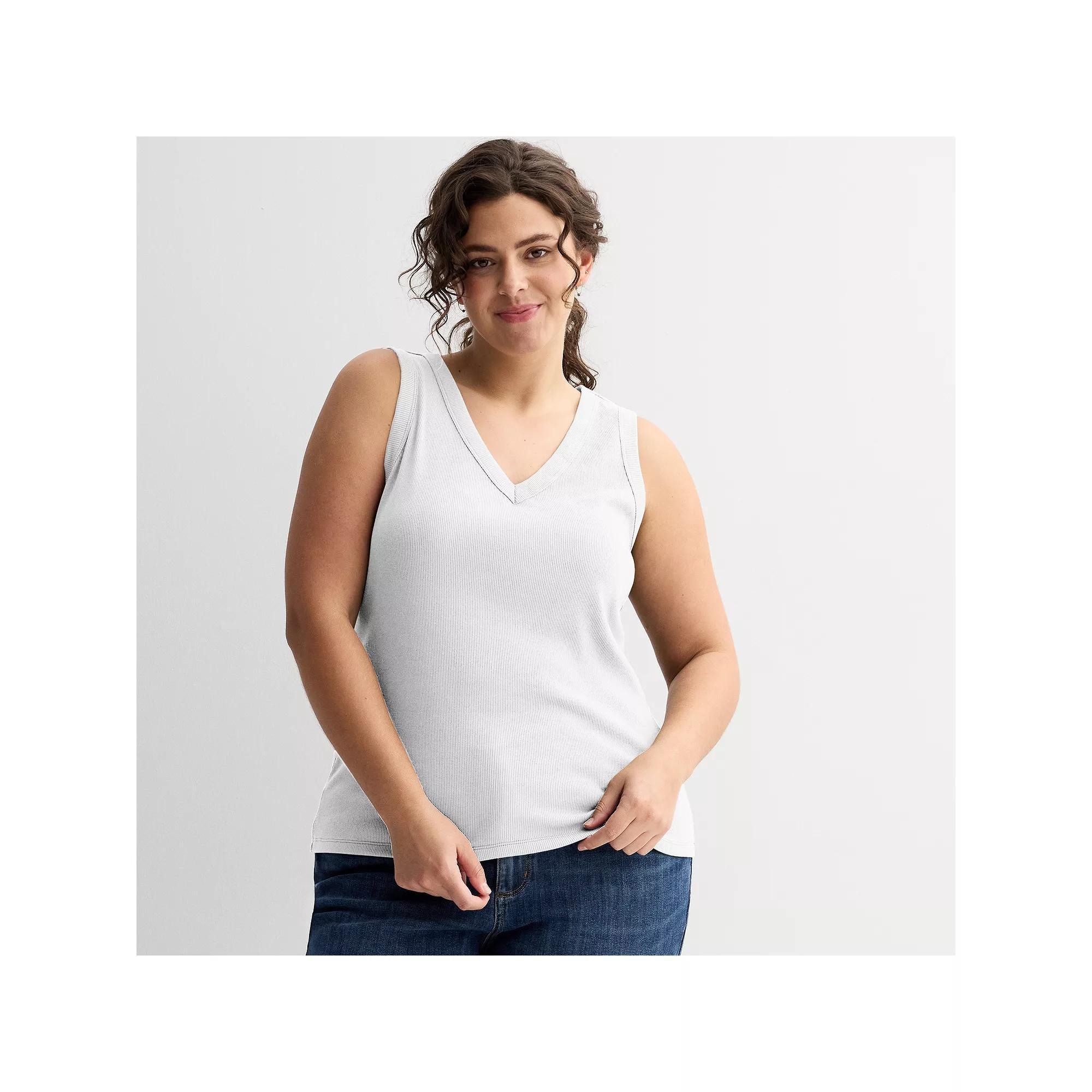 Plus Size Sonoma Goods For Life® Ribbed V-Neck Tank Top, Women's, Size: 4XL, Peri Phlox Product Image