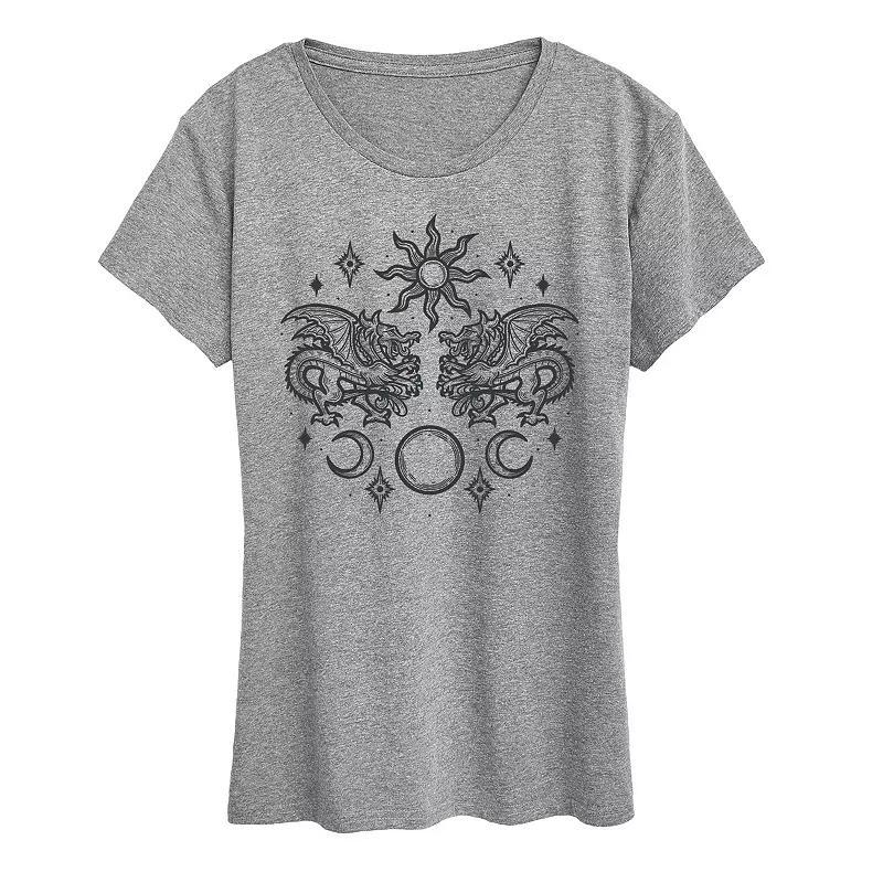Womens Celestial Dragon Graphic Tee Grey Gray Product Image