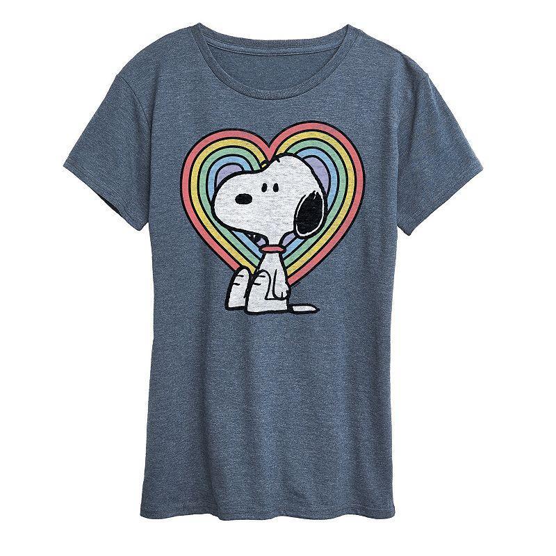 Womens Peanuts Snoopy Pastel Heart Graphic Tee, Girls Grey Royal Blue Product Image