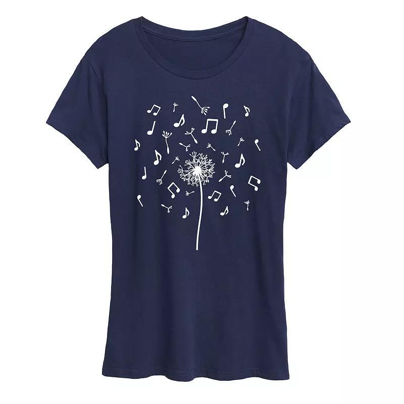 Womens Music Note Dandelion Graphic Tee Blue Product Image