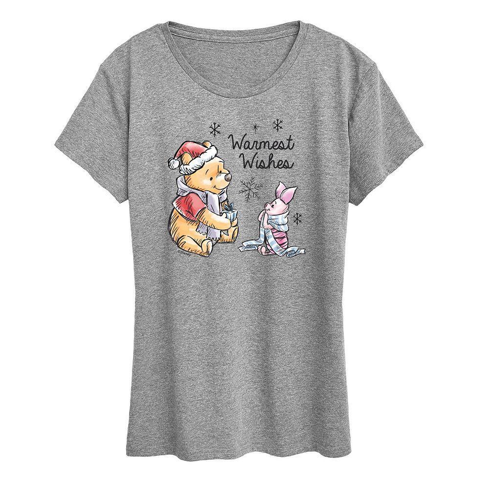 Disney's Winnie The Pooh Piglet & Pooh Women's Warmest Wishes Graphic Tee, Girl's, Size: Small, Grey Gray Product Image