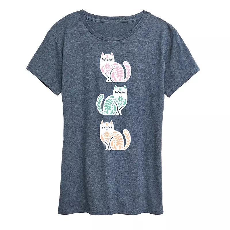 Womens Scandinavian Cats Graphic Tee Grey Blue Product Image