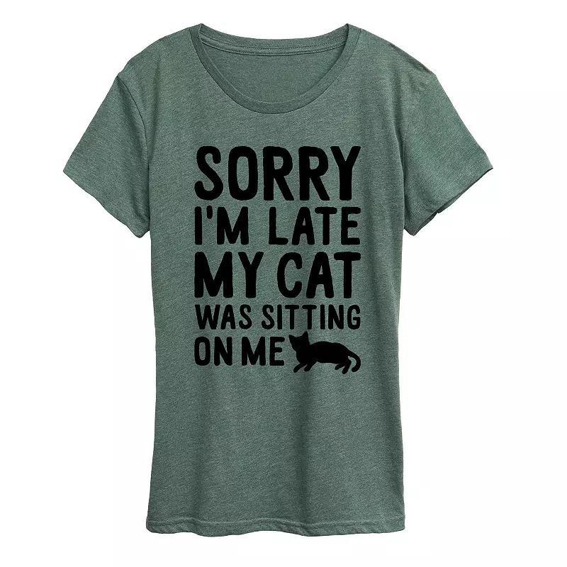 Womens Sorry Im Late Cat Sitting On Me Graphic Tee, Girls Grey Gray Product Image