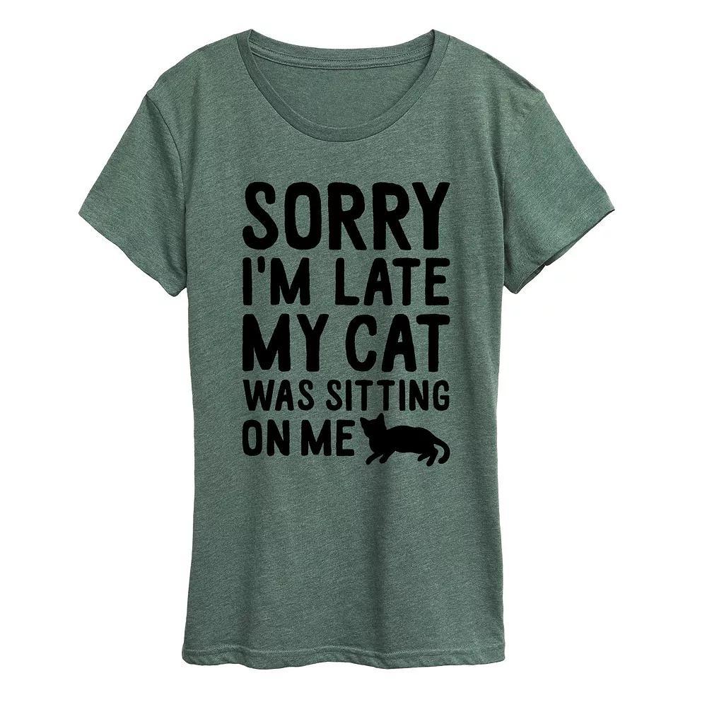 Womens Sorry Im Late Cat Sitting On Me Graphic Tee, Girls Grey Gray Product Image