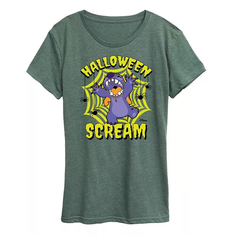 Disneys Lilo & Stitch Womens Halloween Scream Graphic Tee Grey Green Product Image