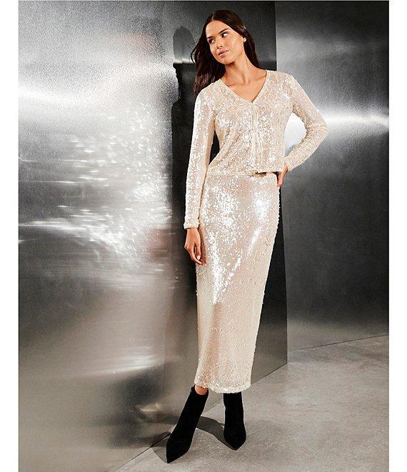 Gianni Bini Kate Sequin V-Neck Long Sleeve Tie Front Coordinating Cardigan Product Image
