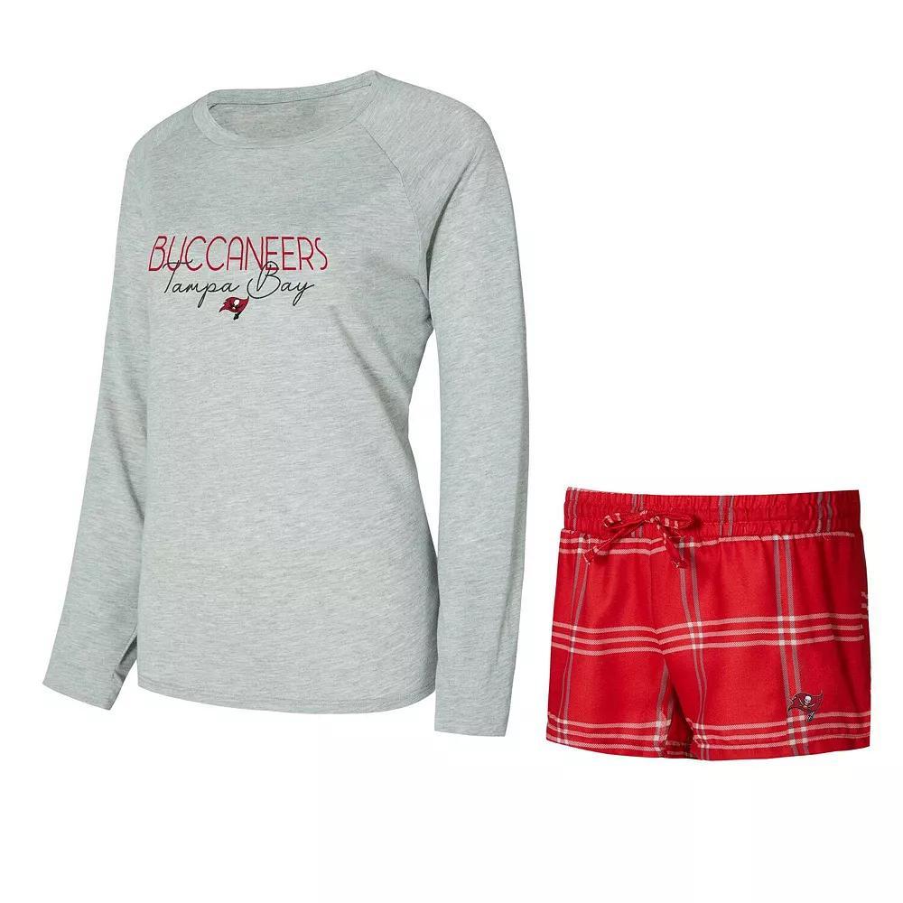 Women's Concepts Sport Red/Gray Tampa Bay Buccaneers Petition Raglan Long Sleeve T-Shirt and Shorts Set, Size: Large Product Image