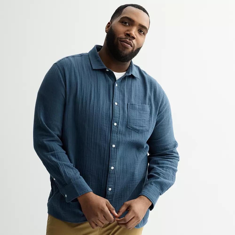 Big & Tall Sonoma Goods For Life® Perfect Length Long Sleeve Double Weave Shirt, Men's, Size: Large Tall, Blue Product Image