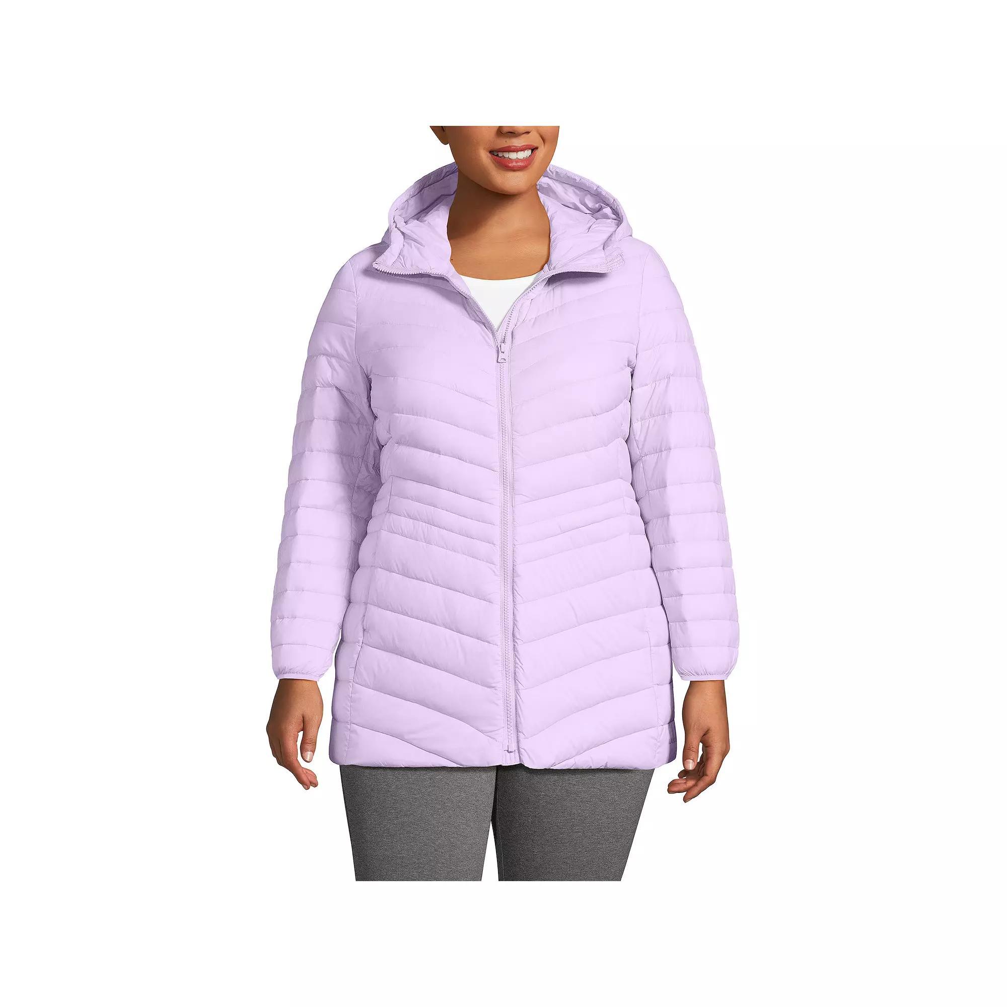 Plus Size Lands' End Hood Wanderweight Ultralight Down Packable Jacket, Women's, Size: 1XL, Dusk Gray Product Image
