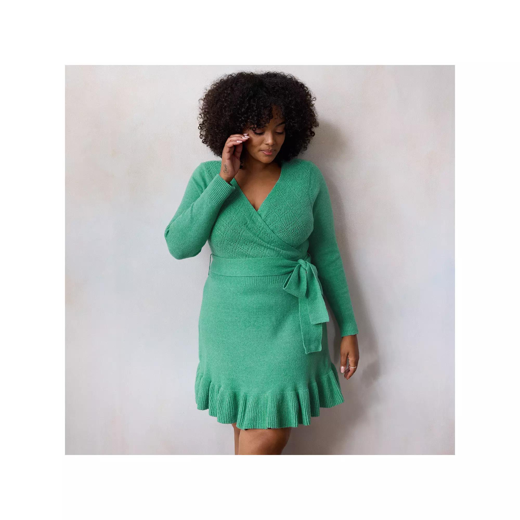 Plus Size LC Lauren Conrad Faux Wrap Pointelle Sweater Dress, Womens Product Image