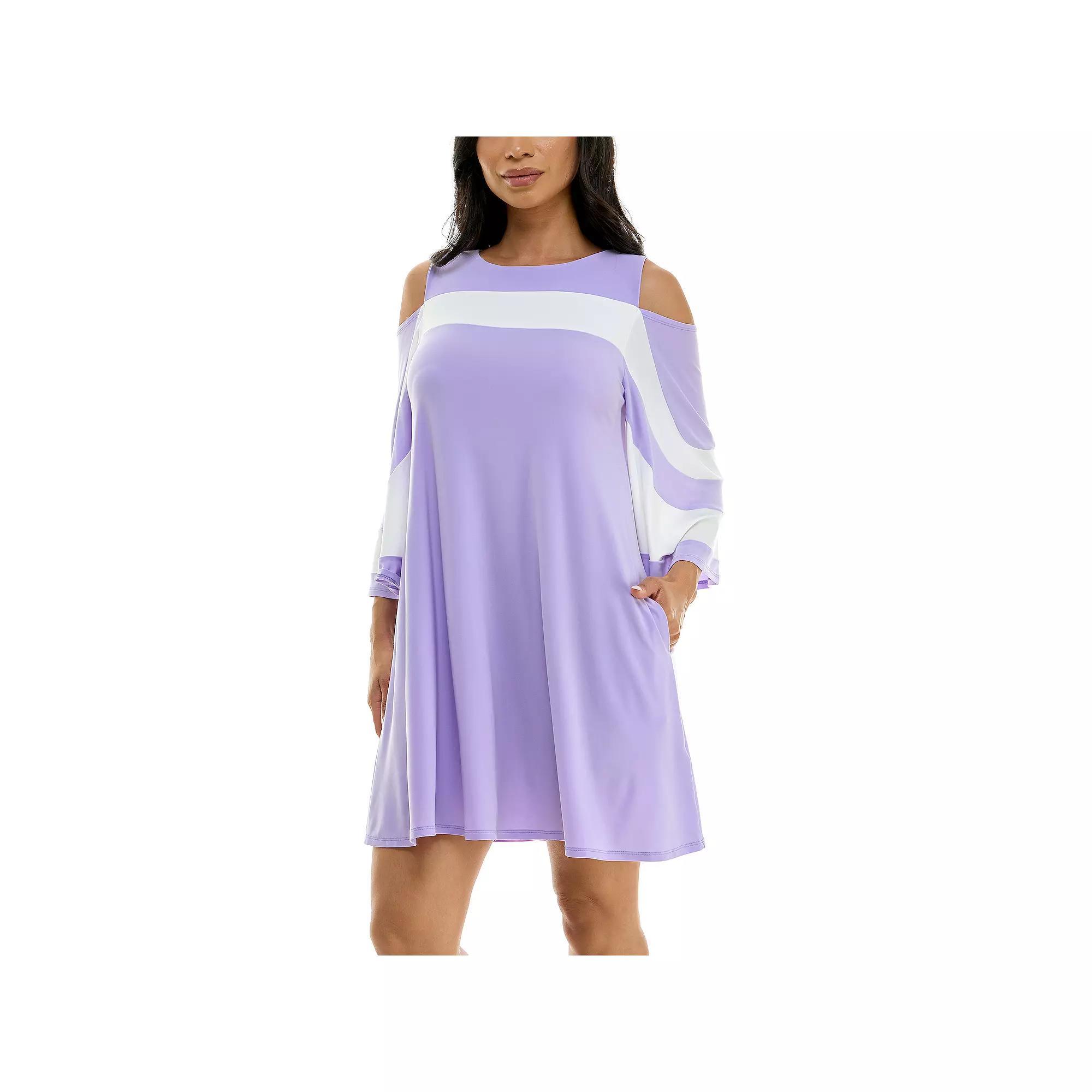 Women's Nina Leonard Draped Sleeve Cold-Shoulder Dress, Size: XL, Ivory Product Image