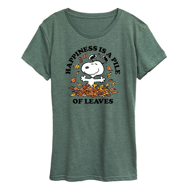 Women's Peanuts Snoopy Pile Of Leaves Graphic Tee, Girl's, Size: XL, White Product Image