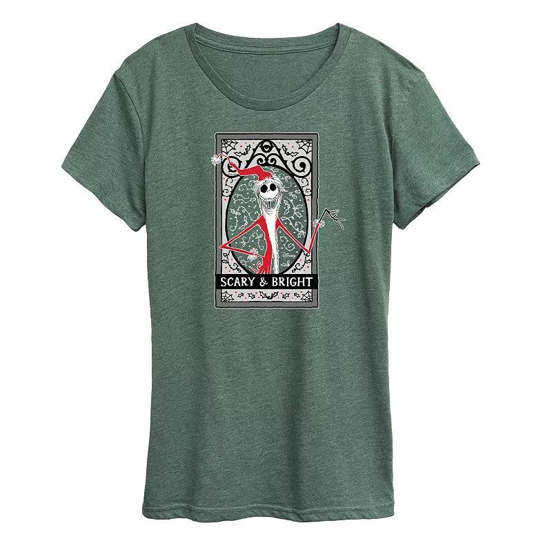 Disneys Nightmare Before Christmas Womens Scary And Bright Graphic Tee, Girls Grey Green Product Image