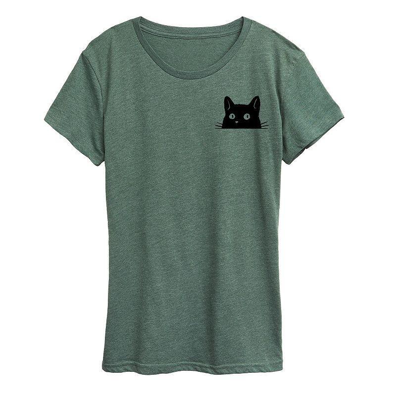 Womens Cat Peeking Left Chest Graphic Tee, Girls Product Image