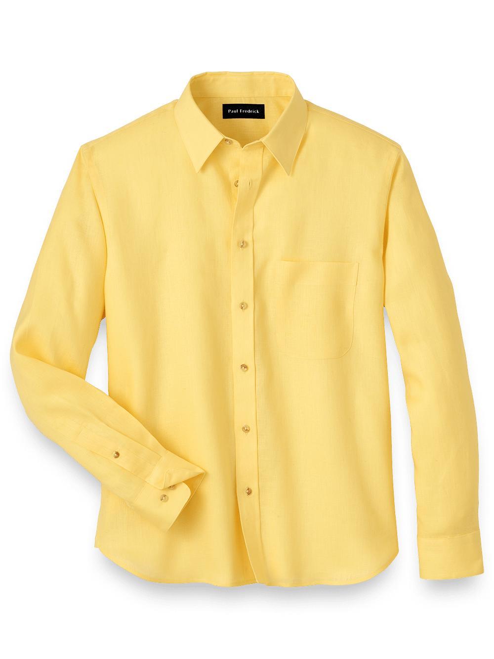 Linen Solid Casual Shirt - Yellow Product Image