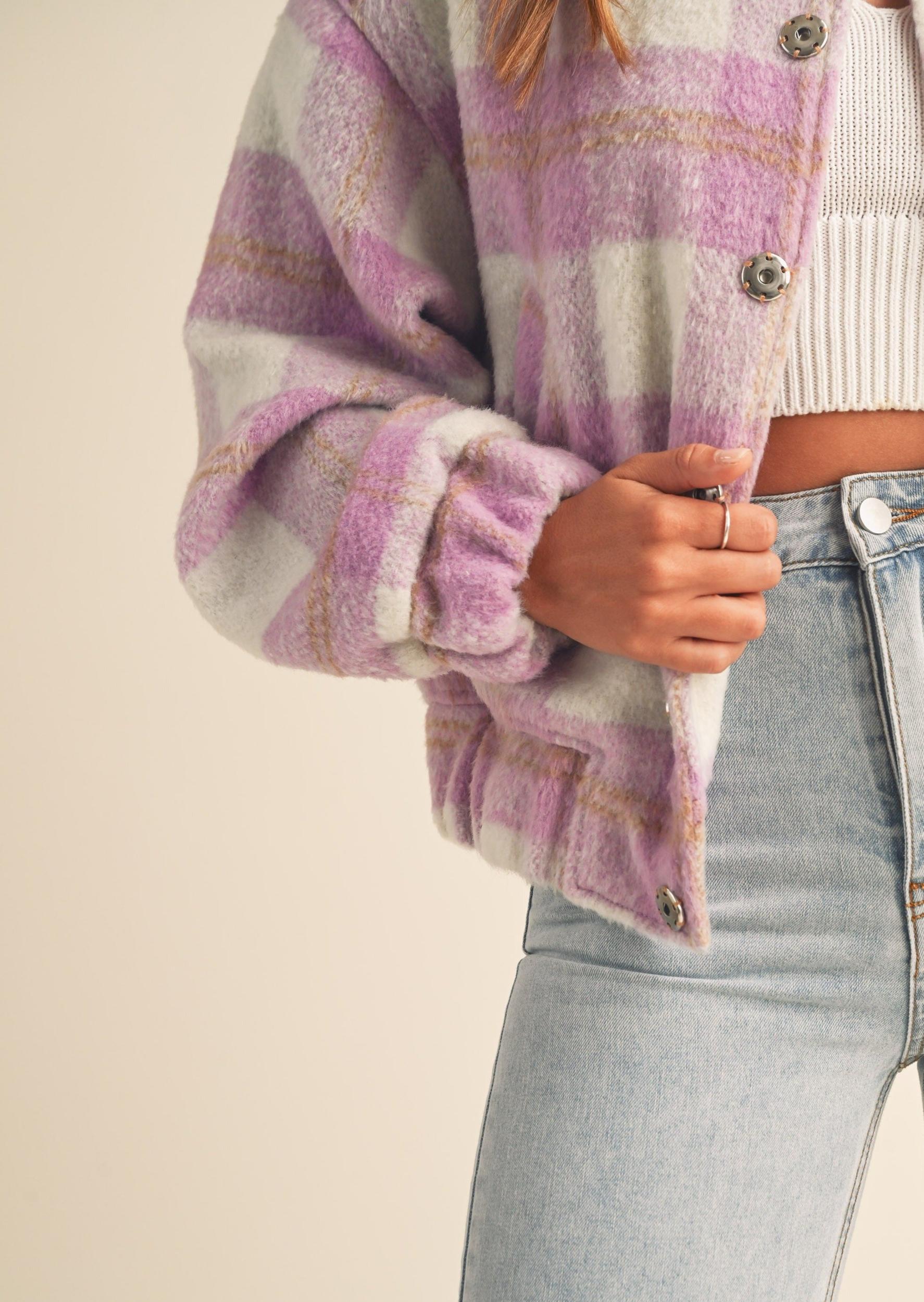 Fuzzy Plaid Bomber Jacket Product Image