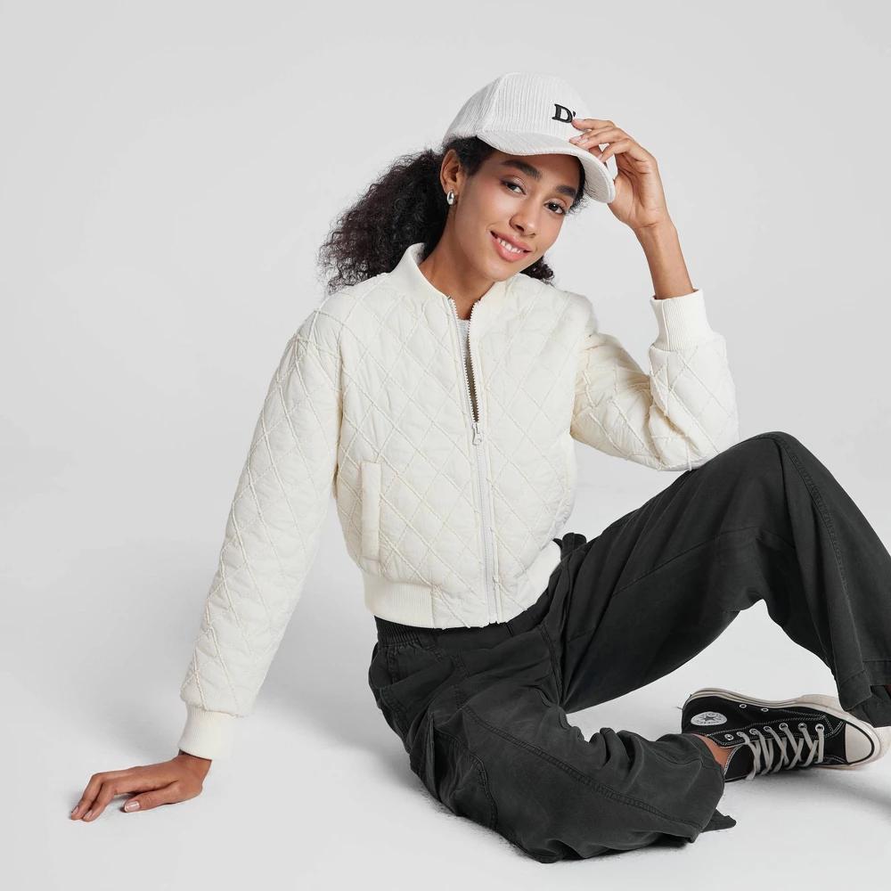 Womens Quilted Bomber Jacket - Wild Fable Cream 2X Product Image