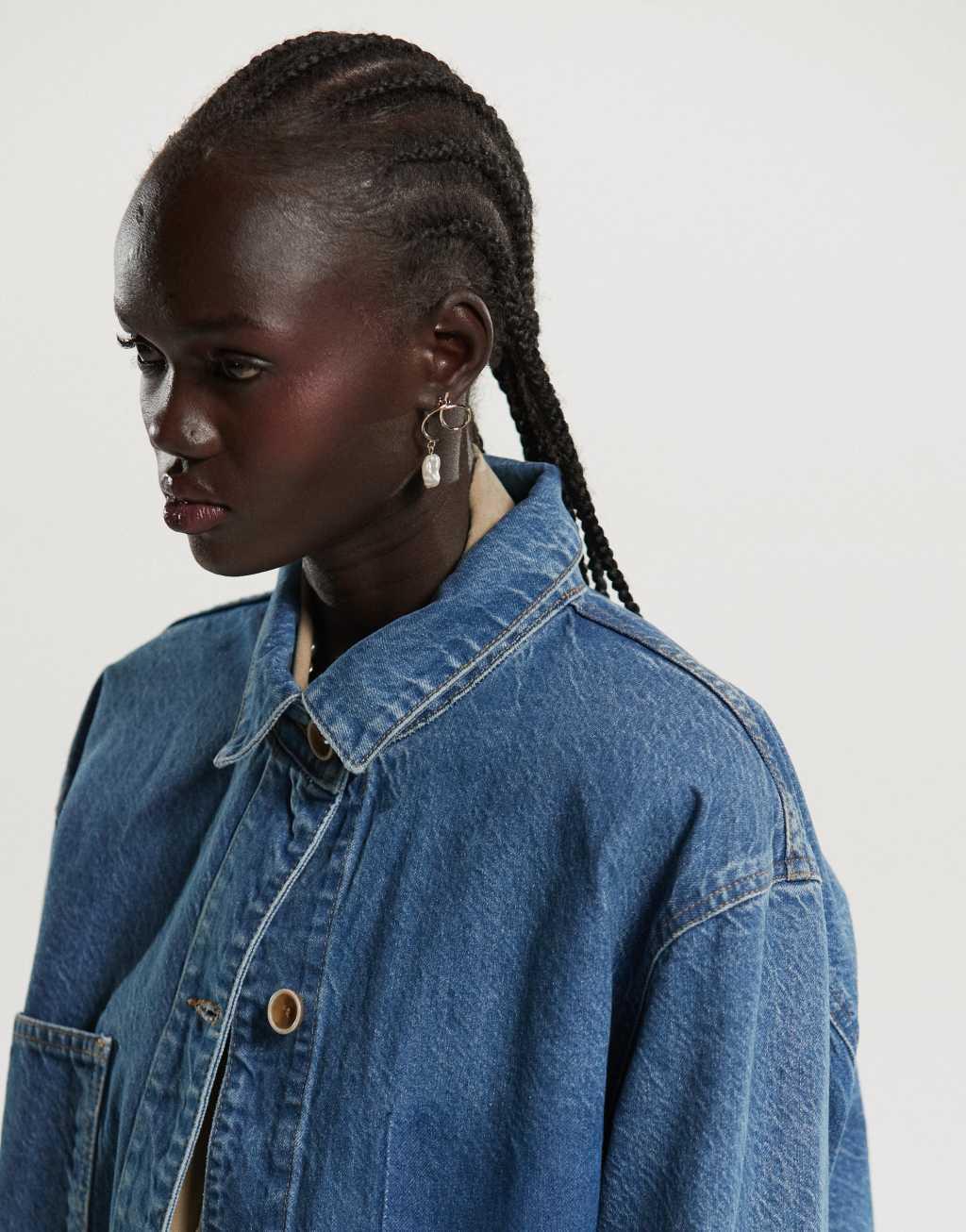 ASOS DESIGN denim barn jacket with pocket detail Product Image