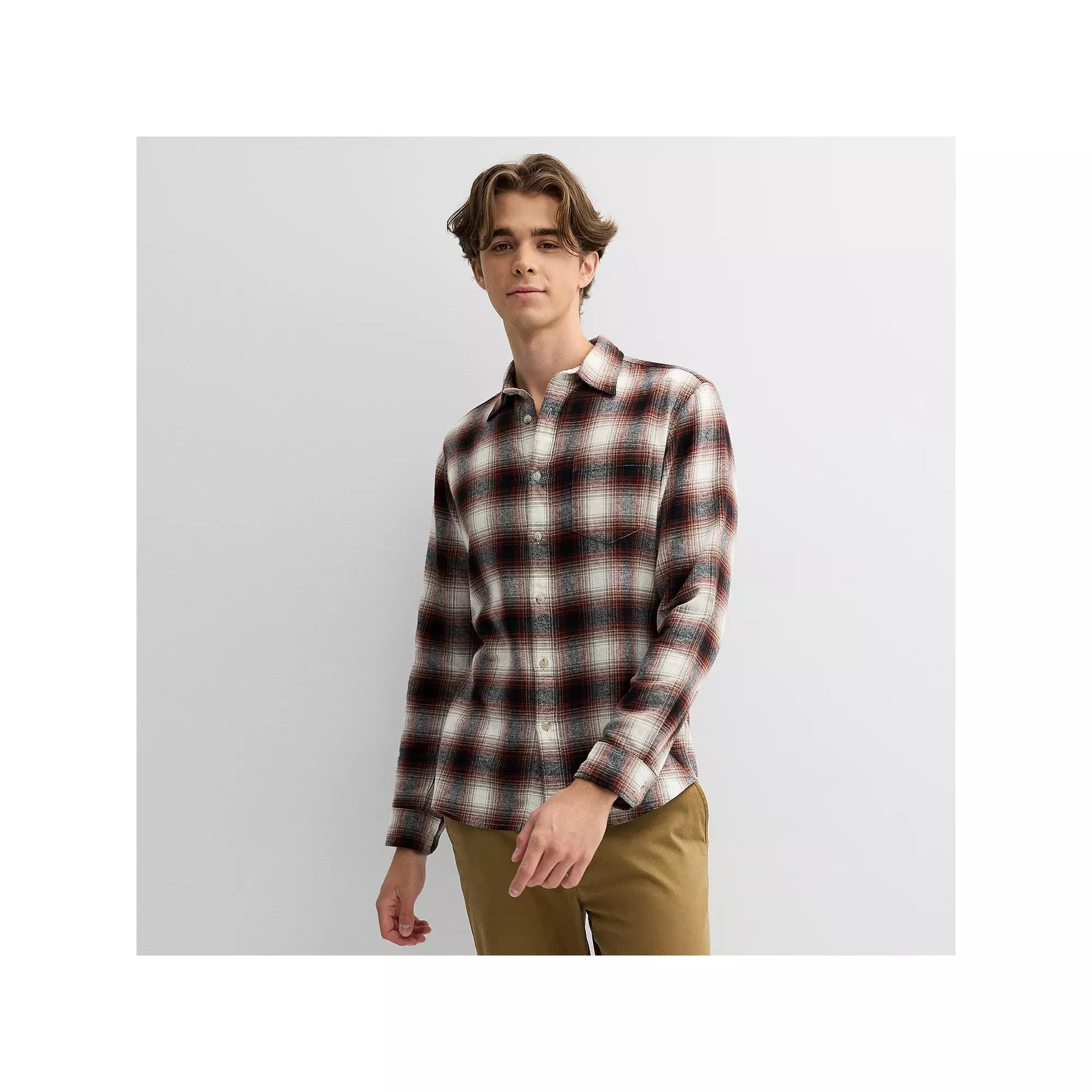 Men's Sonoma Goods For Life® One Pocket Flannel Button-Down Shirt, Size: Small, Black Rust Plaid Product Image