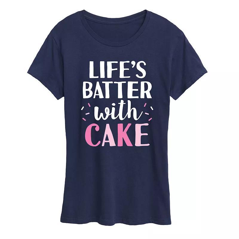 Womens Lifes Batter With Cake Graphic Tee Blue Product Image
