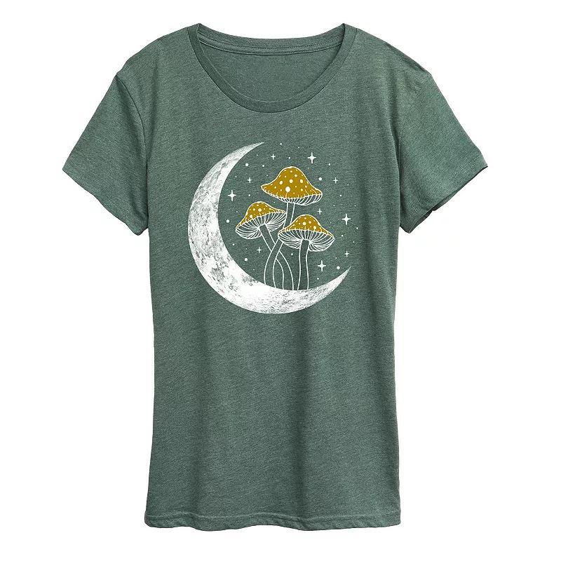 Womens Crescent Moon With Mushrooms Graphic Tee, Girls Grey Green Product Image