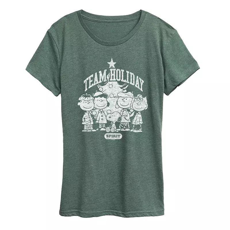 Women's Peanuts Team Holiday Spirit Graphic Tee, Size: Small, Grey Red Product Image