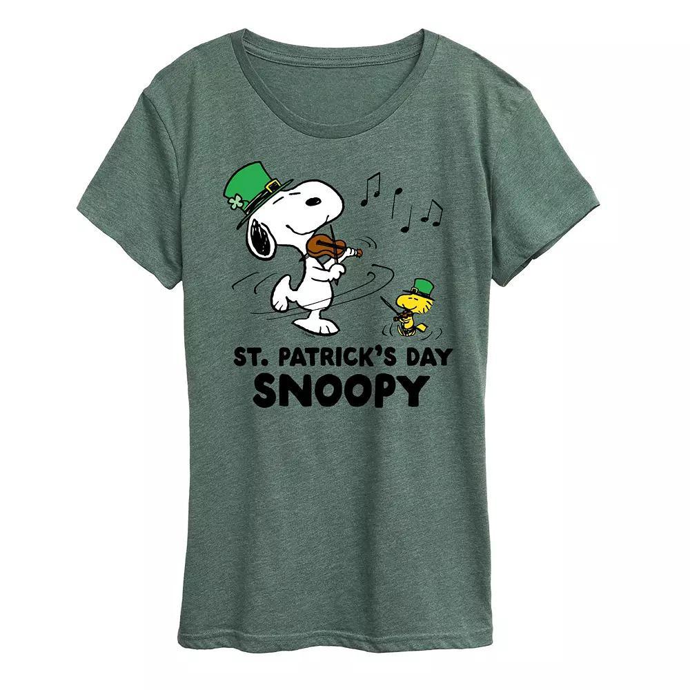 Women's Peanuts Snoopy & Woodstock St. Patrick's Day Snoopy Graphic Tee, Size: Large, Grey Green Product Image