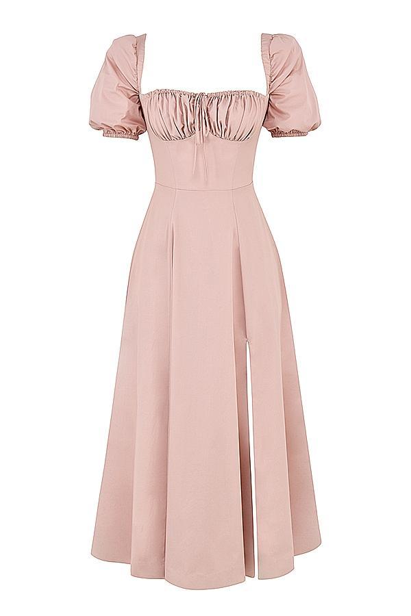 Tallulah Blush Puff Sleeve Midi Dress Product Image