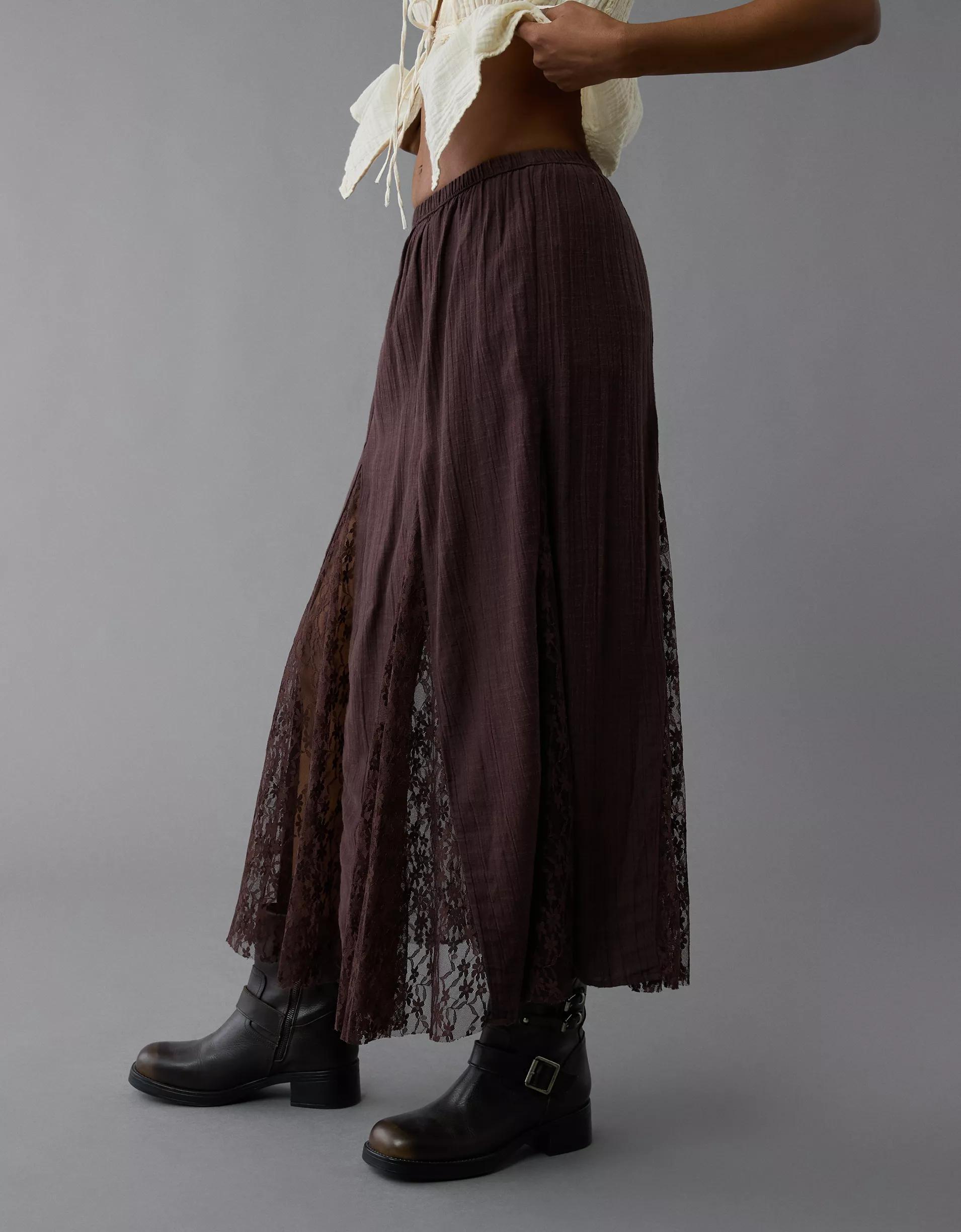 AE High-Waisted Lace Detail Maxi Skirt Product Image